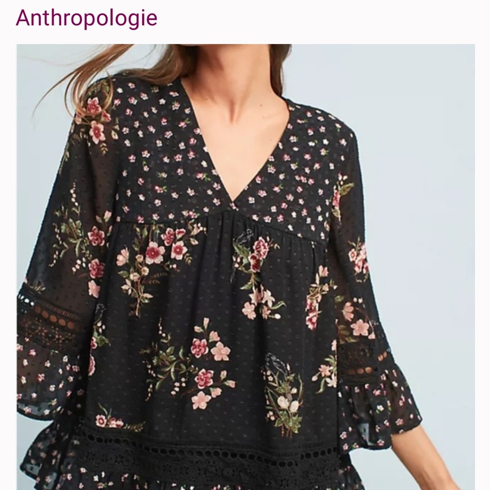 Maeve Black and Pink Floral Blouse